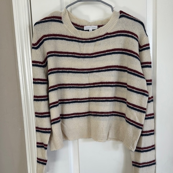 emory park Sweaters - Emory Park Cream and Red Striped Crew Neck Sweater